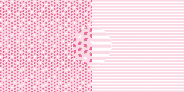 Dini Design - Scrapbook Papier - ca. 30x30cm - Erdbeeren-Streifen 10 Bögen